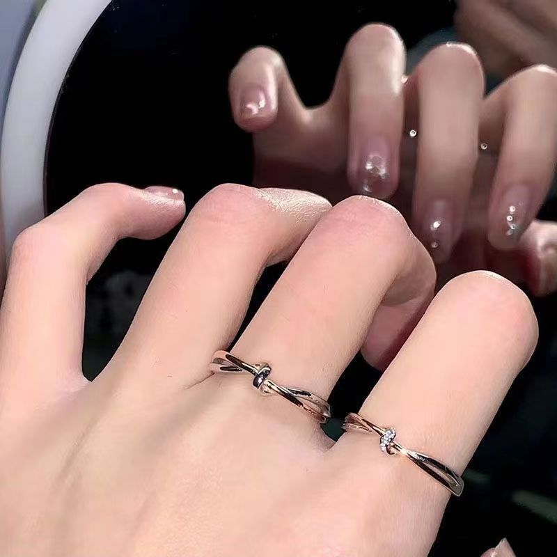 Cool Girl Essential ✨ Ins Style Geometric Cross Rings, Rhinestone Thin Band + Twist Ring Set, Electroplated Minimalist Jewelry