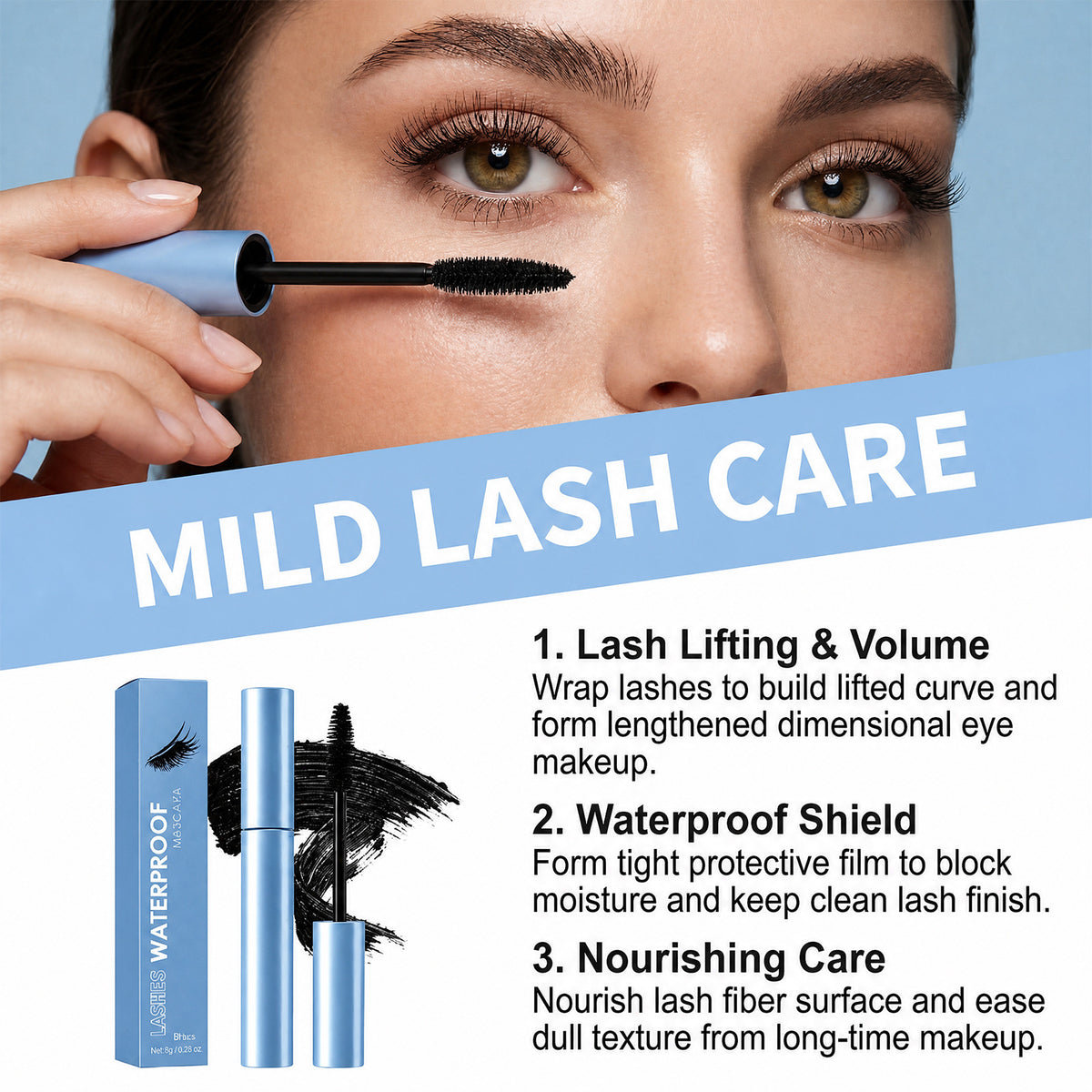 Waterproof Matte Mascara Lengthens 4D Curling Mascara Long Lasting Eyelashes Black Fiber Mascara