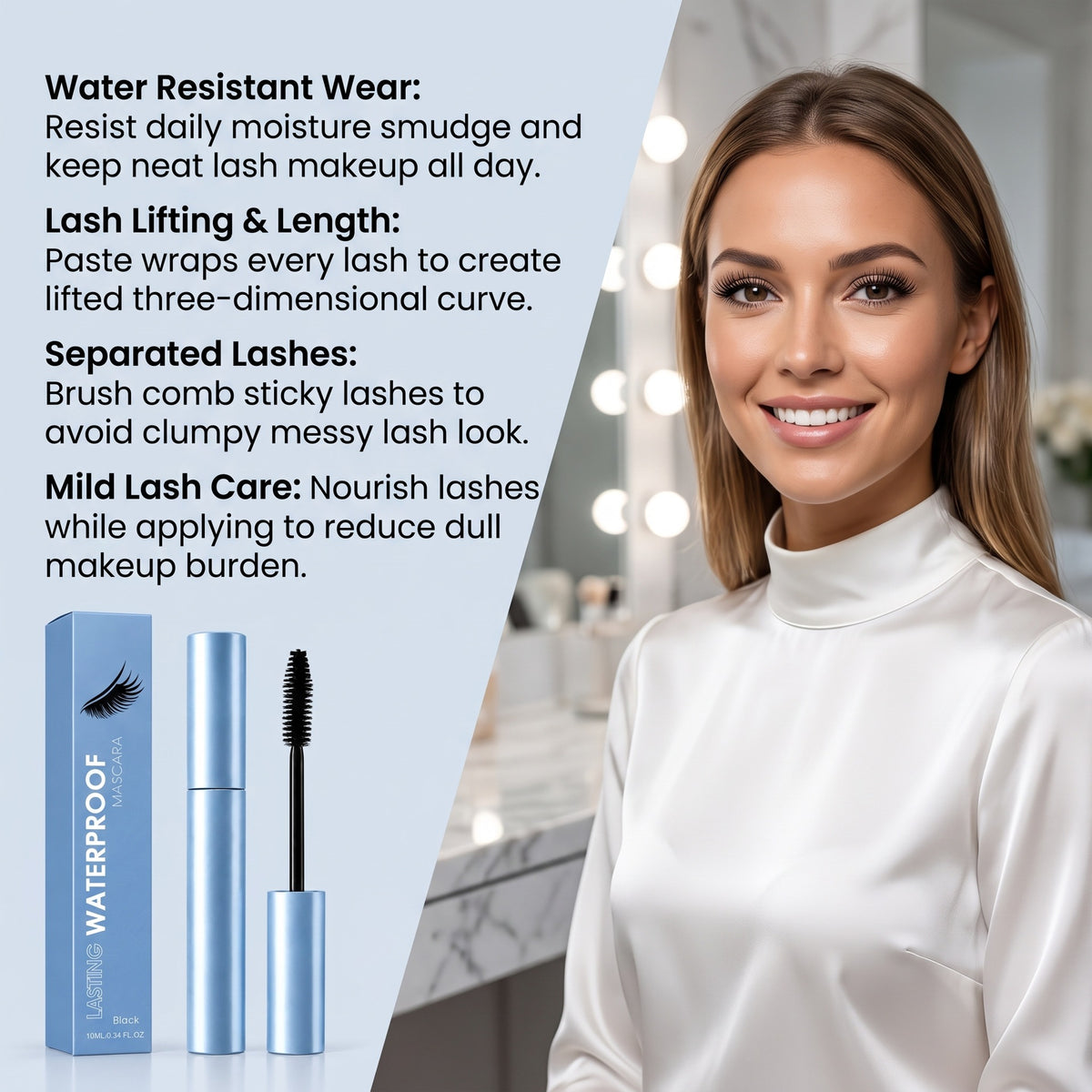 Waterproof Matte Mascara Lengthens 4D Curling Mascara Long Lasting Eyelashes Black Fiber Mascara