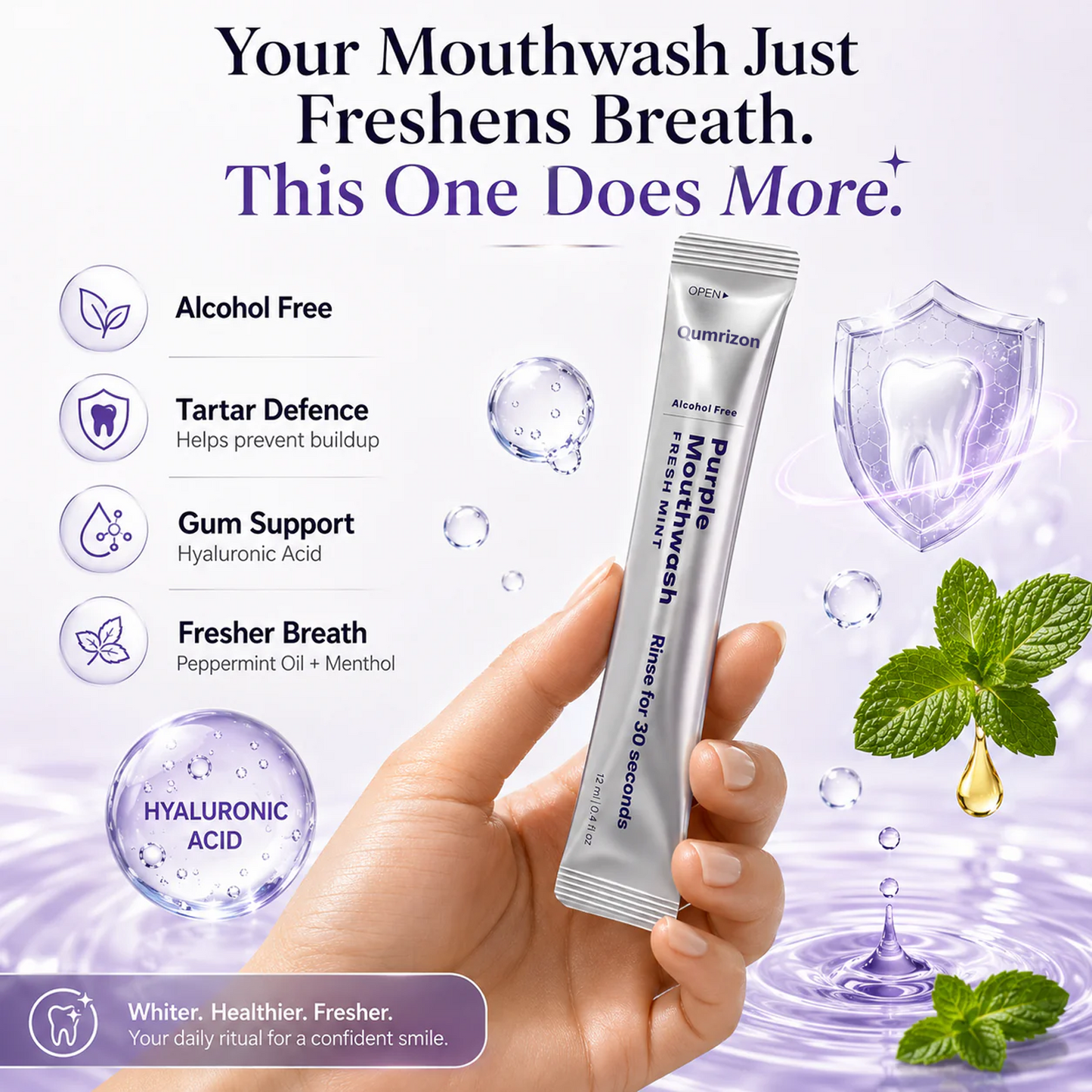 Qumrizon™ Purple Smile Rinse Sachets - 30 Second Color Correcting Mouthwash (20 Pack)