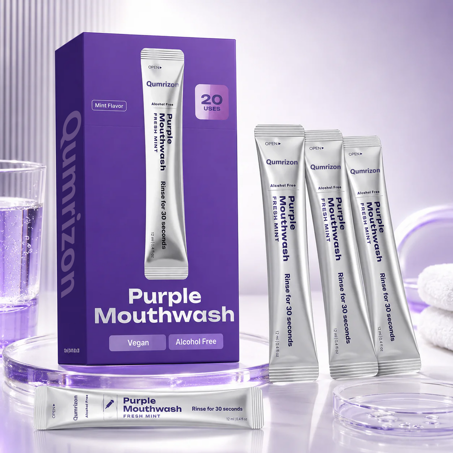 Qumrizon™ Purple Smile Rinse Sachets - 30 Second Color Correcting Mouthwash (20 Pack)