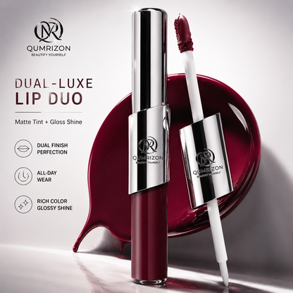 QUMRIZON Dual Luxe Lip Duo  Waterproof Matte Lip Tint + High Shine Gloss