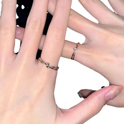 Cool Girl Essential ✨ Ins Style Geometric Cross Rings, Rhinestone Thin Band + Twist Ring Set, Electroplated Minimalist Jewelry