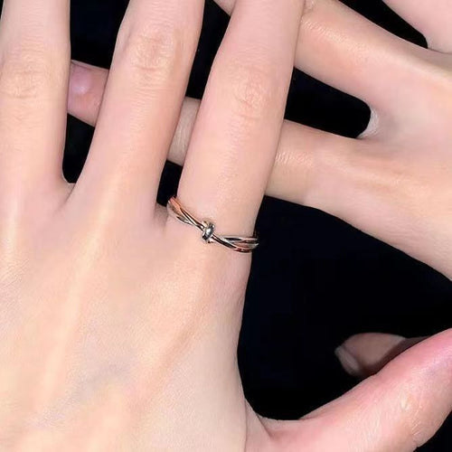 Cool Girl Essential ✨ Ins Style Geometric Cross Rings, Rhinestone Thin Band + Twist Ring Set, Electroplated Minimalist Jewelry