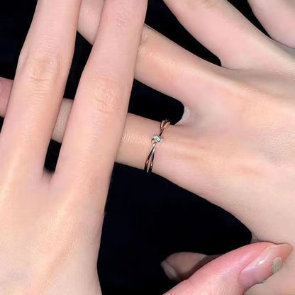 Cool Girl Essential ✨ Ins Style Geometric Cross Rings, Rhinestone Thin Band + Twist Ring Set, Electroplated Minimalist Jewelry
